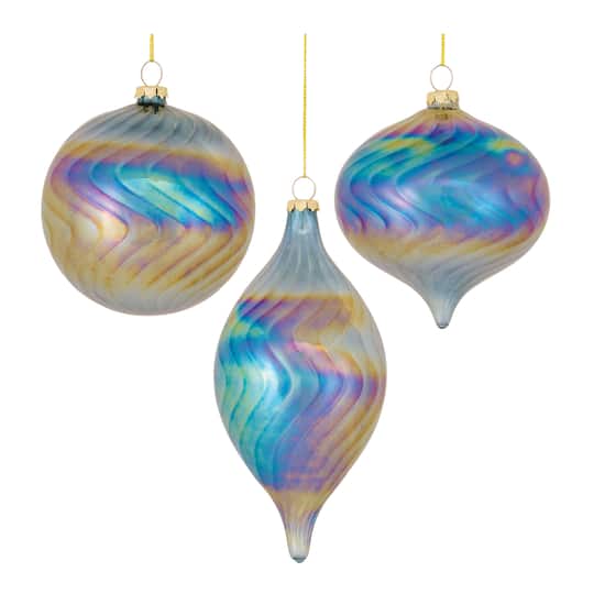 6ct. Iridescent Glass Swirl Ornaments